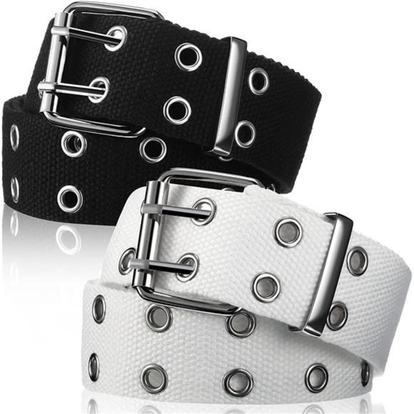 Geyoga 2 Pieces Double Grommet Canvas Belts Two-Hole Vintage Buckle Punk Belts main image 5